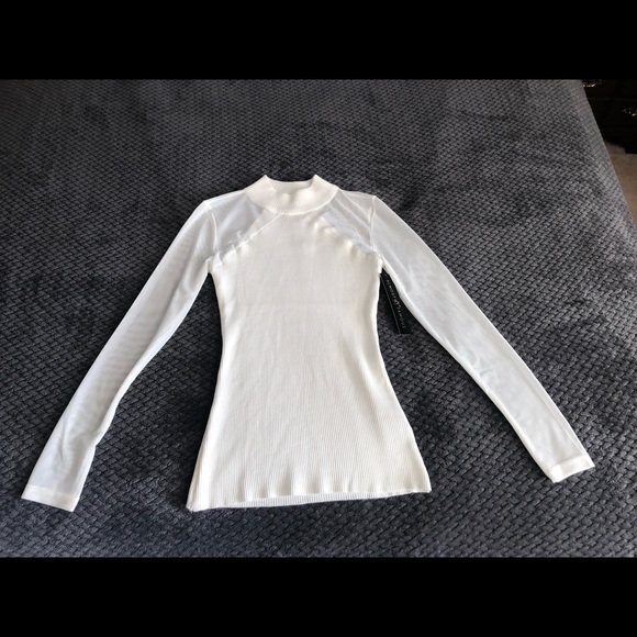 Almost Famous Mock Neck Sweater with Sheer shoulders and sleeves size Lg NWT - Picture 1 of 5